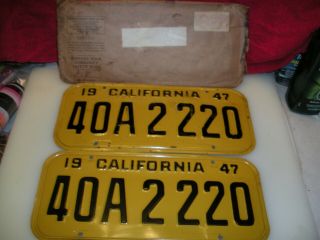 Vintage 1947 California Pair License Plates Yom Dmv Clear Plate