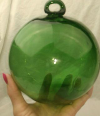 Large Witch Ball Bad Spirits Catcher Hanging Green Hand Blown Glass