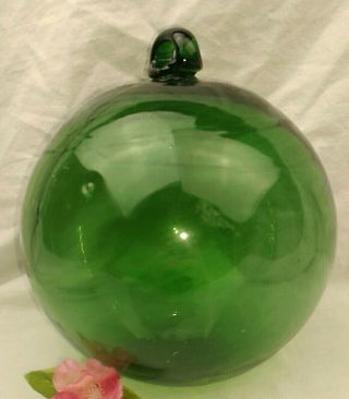 Large Witch Ball Bad Spirits Catcher Hanging Green Hand Blown Glass 2