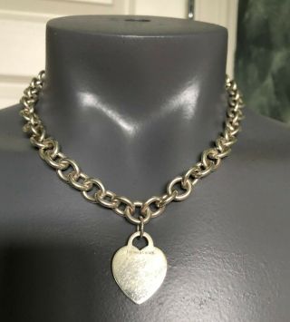 Vintage Tiffany & Co Heart Necklace.  925 Sterling Silver Tag 16 Inches