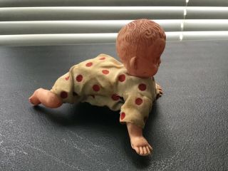 Creepy Vintage Baby Crawling Celluloid Windup Doll Polka Dot Outfit