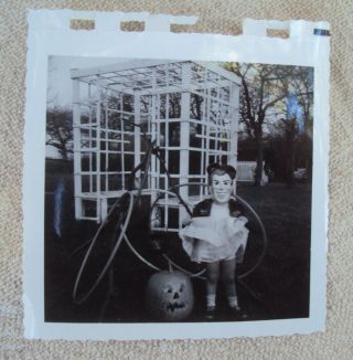 Halloween Child In Mouseketeer Mask ? Black & White Photo 1950s I