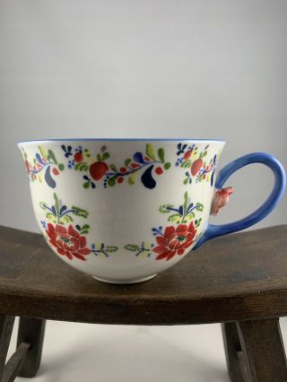 Anthropologie Floral Cadiz Coffee Tea Cup Mug Blue Red Yellow Green 3d Flower