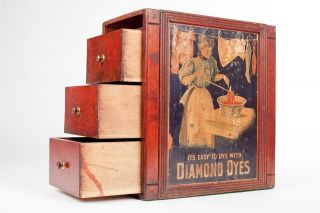 Vintage C1910 " Diamond Dyes " 3 Drawer Shop Counter Display Cabinet