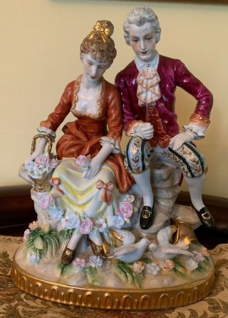 Courting Couple Porcelain Figurine 12 " By Richard Klemm Dresden Germany