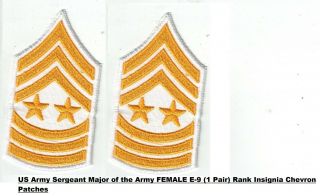 Us Army Sergeant Major Of The Army Female E - 9 (1pair) Rank Insignia Chevron Path
