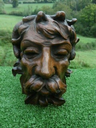 Stunning 19thc Gothic Mahogany Carved Horned Satyr C.  1870