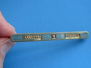 14k Yellow Gold Vintage Art Deco Bar Pin Seed Pearls 4,  Grams