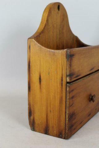 A GREAT 18TH C PA HANGING WALL BOX - CANDLE BOX IN PINE WITH DRAWER OLD REFINISH 2