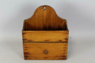 A GREAT 18TH C PA HANGING WALL BOX - CANDLE BOX IN PINE WITH DRAWER OLD REFINISH 3