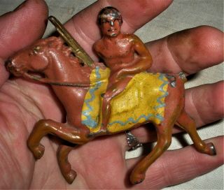 Antique Early 1900s Barclay 98 Pewter Lead Indian On Horse Paint Vafo