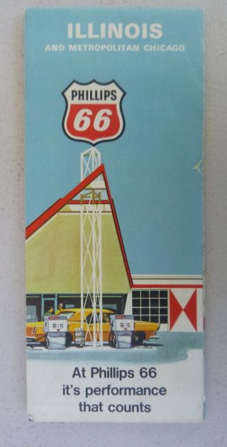 1968 Illinois Road Map Phillips 66 Oil Gas Route 66 Chicago And Vicinity Road