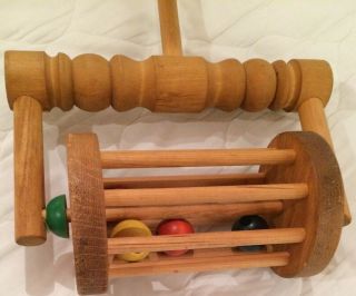 Vintage Wooden Popper Push Toy With Rolling Balls