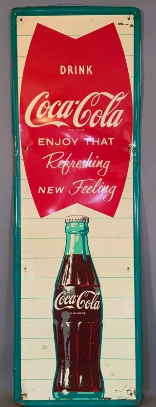54 " Lg Vintage 1962 Old Coca Cola Sideways Fishtail Coke Bottle Advertising Sign