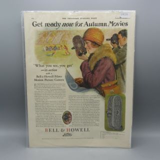 1928 Bell & Howell Filmo Movie Camera Color Ad - Onlookers Filming Football Game