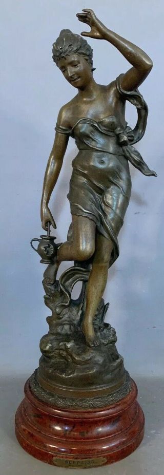 Antique Art Nouveau Bronzed French Lady Goddess Statue Old J.  Garnier Sculpture