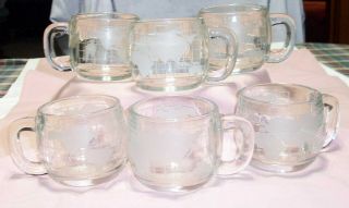 6 Vintage Nestle Nescafe World Globe Coffee Mugs Cups Frosted And Clear Glass Ec