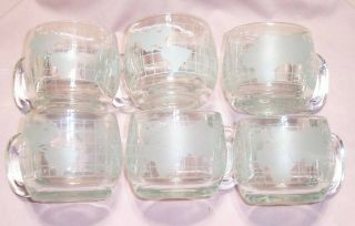 6 Vintage Nestle Nescafe World Globe Coffee Mugs Cups Frosted and Clear Glass EC 2