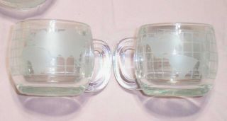 6 Vintage Nestle Nescafe World Globe Coffee Mugs Cups Frosted and Clear Glass EC 3