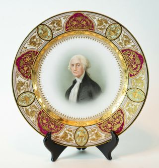 Royal Vienna Porcelain Cabinet Portrait Plate Of George Washington Relief Gilded