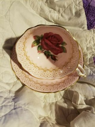 Vintage Paragon Stunning Red Rose Pink Wide Mouth Gold Trim Tea Cup & Saucer