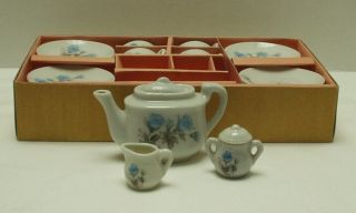 Childs Mini 13 Pc China Tea Set Service for 4 Rare Blue Rose 3