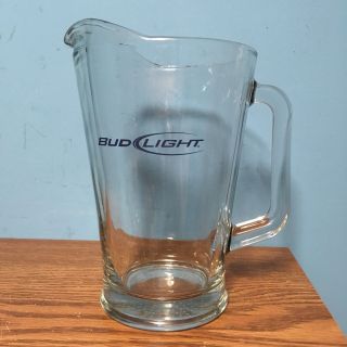 Clear Bud Light Beer Pitcher Restaurant Quality Glass Blue Lettering 64 Ounces