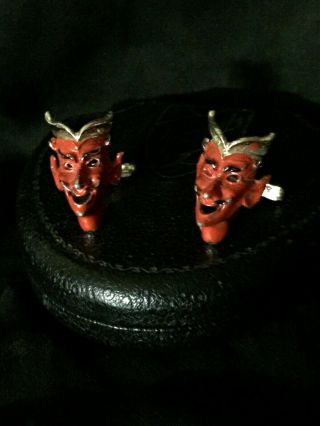 Wicked Vintage Devil Cuff Links - Occult Pair Little Red Devils Antique Satan