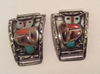 Rare Signed Vb Lesansee Sterling Silver Native American Inlaid Stones Watch Ends