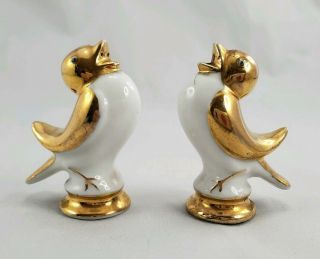 Vintage Small Singing Gold And White Birds Salt And Pepper Shakers Japan