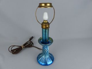 Scarce L C T Tiffany Favrile Blue Art Glass Candle Stick Lamp Base Ca.  1910