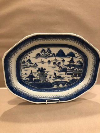 Antique Canton China Large Serving Platter Blue And White