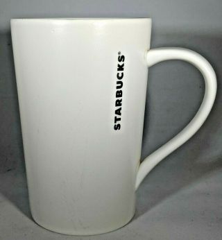 Starbucks Gold 2012 Mug Tall White Ceramic Coffee Cup W/ Gold Stripe Logo 12 Oz
