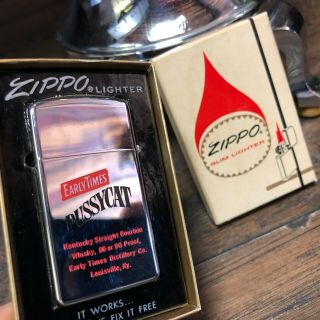 Vintage Unfired Nos Early Times Pussycat Whiskey Zippo Cigarette Lighter W Box
