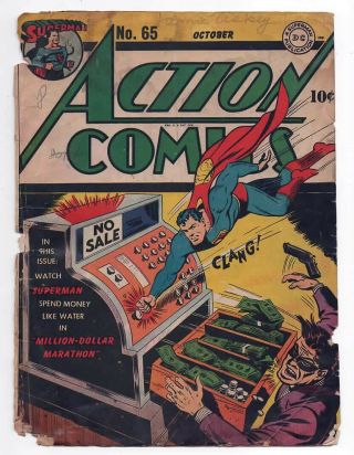 Action Comics 65,  Cover Only,  1940s Dc Comics,  Cash Register Cover