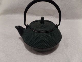Vintage Cast Iron Tea Pot Kettle Design Black W/ Green Blue Tone Japan