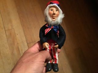 Byers Choice Uncle Sam Kindles Patriotic Figure Striped Pants Plastic Box Hat