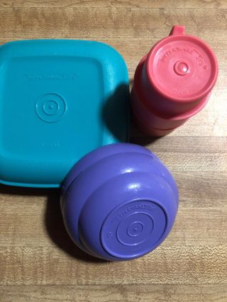 Vtg Tupperware Toys Set Aqua/Purple/Pink - Coral 8pc Plates Cups Bowls 2