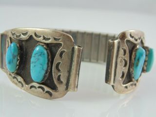 Men ' s Vintage Old NAVAJO INDIAN 925 Sterling Silver & Blue Turquoise Watch Tips 2