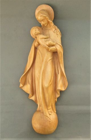 Vintage Wooden Hand Carved Mary Madonna With Child Statue Figurine 15 Inches