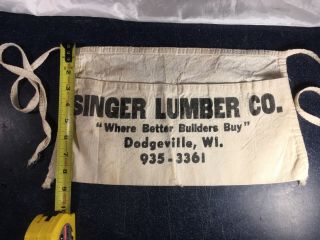 Vintage Advertising Nail Apron,  Singer Lumber Co.  Dodgeville,  Wisconsin 3