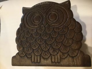 Vintage Wooden Carved Owl Napkin Holder Table Decor (5 " Tall)