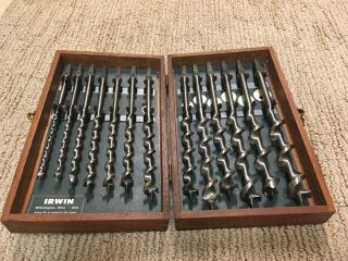 Complete Set Of 13 Irwin Woodworking Auger Bits In Wooden Box; 1/4 " - 1 "