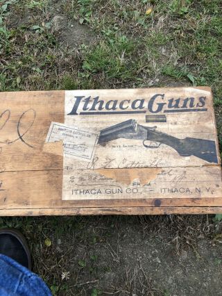 Very Rare Antique Ithaca Model 4e Double Barrel Shot Gun Crate American Express