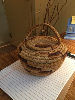 Native American Vintage Coiled Basket With Lid