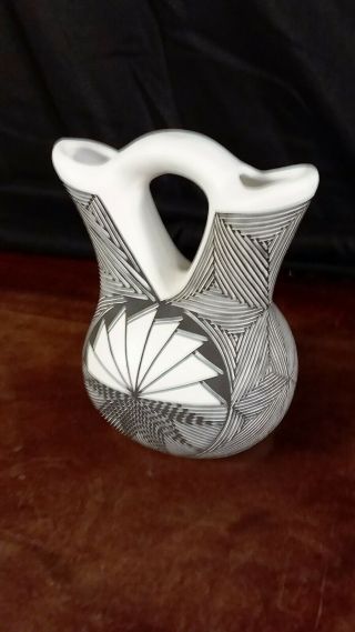 Southwest Native American Acoma Pueblo Pottery,  Fine Line Wedding Vase