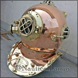 Vintage Copper Brass Scuba Deep Sea Antique Diving Divers Helmet Mark V Us Navy