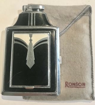 Vintage Art Deco Ronson Lighter Cigarette Case Compact -,  Fresh Flint