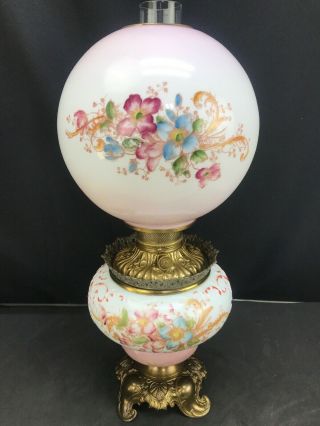 Antique Gone With The Wind Oil Lamp Hand Painted Gwtw Consolidated Glass Co