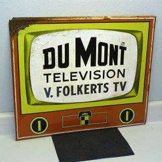 Vintage Du Mont Television Advertising Sign,  Bob Smythe Sign Co. ,  V.  Folkerts Tv